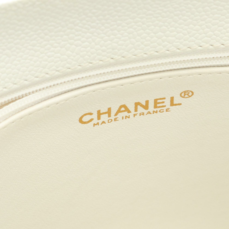 香奈兒 COCO 標誌單背包，粒面小牛皮，白色，金色五金，二手，女士 CC-3