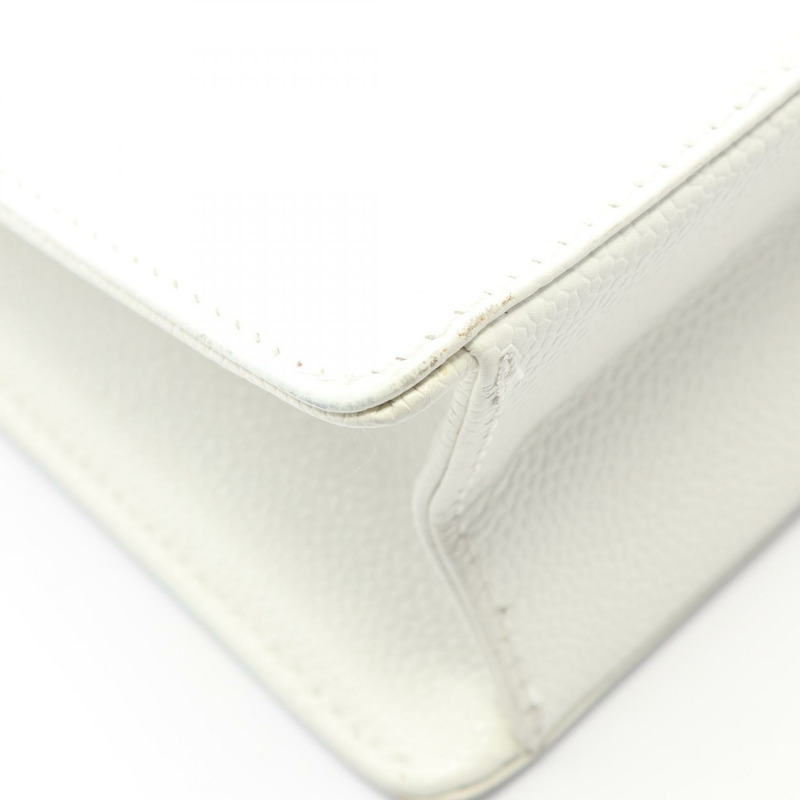 香奈兒 COCO 標誌單背包，粒面小牛皮，白色，金色五金，二手，女士 CC-6