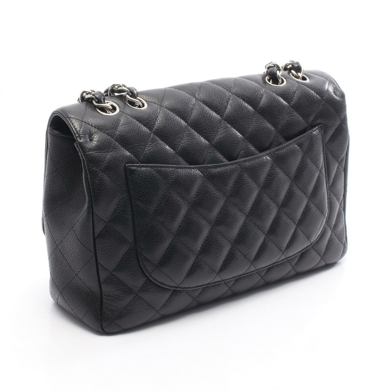香奈兒 Deca Matelasse 30 單蓋鏈條肩背包，黑色皮革，銀色金屬扣-1