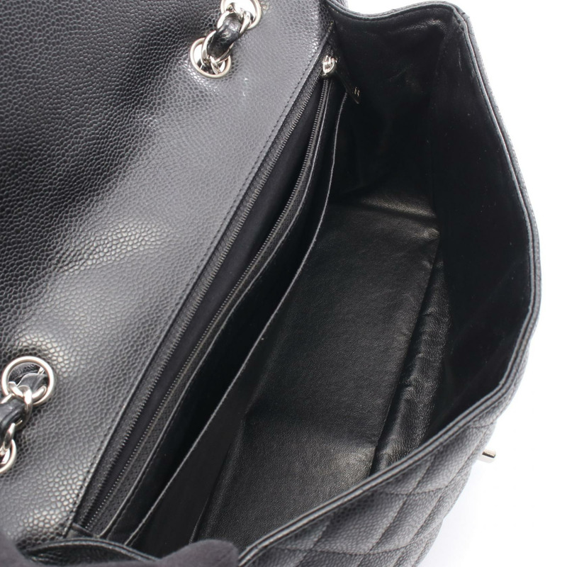 香奈兒 Deca Matelasse 30 單蓋鏈條肩背包，黑色皮革，銀色金屬扣-2