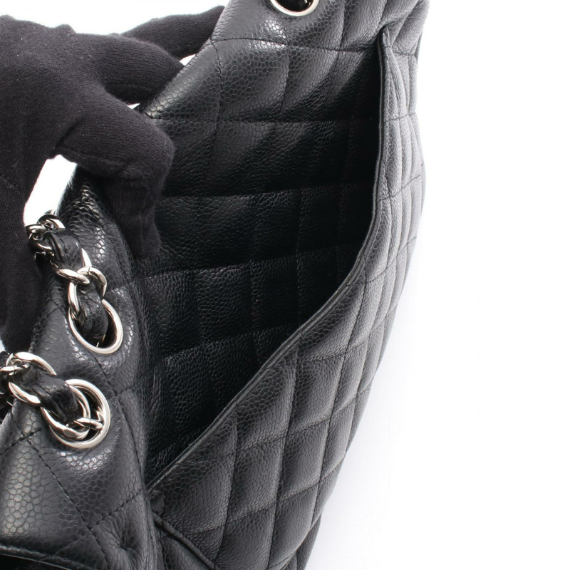 香奈兒 Deca Matelasse 30 單蓋鏈條肩背包，黑色皮革，銀色金屬扣-7