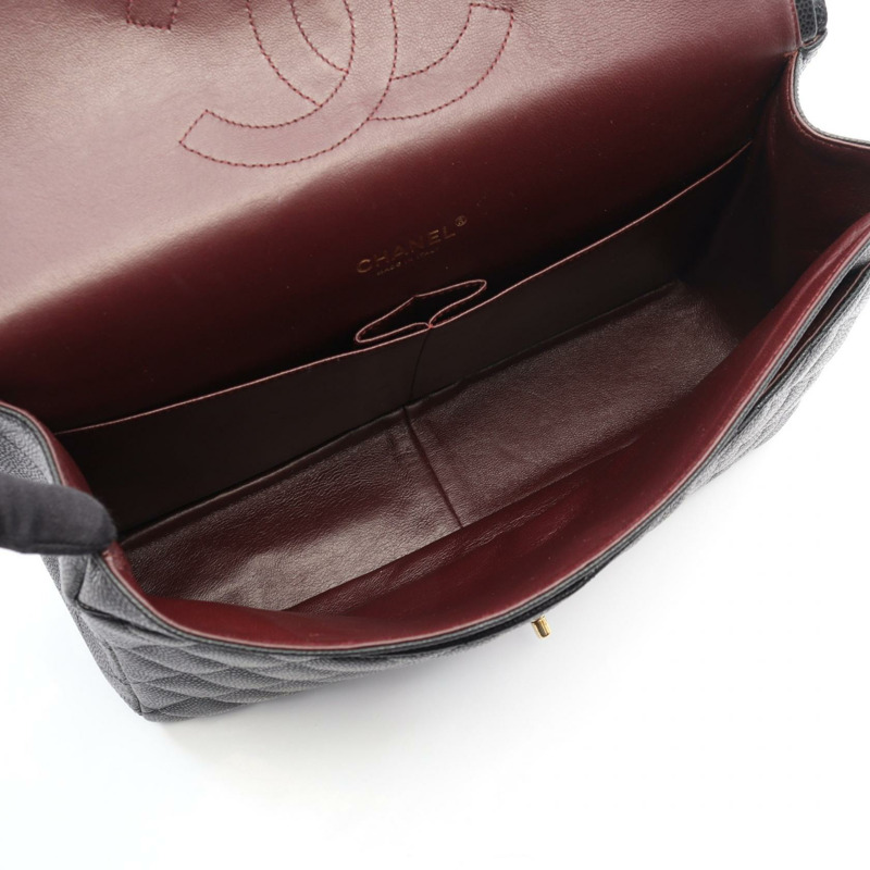 香奈兒 (CHANEL) 大型絎縫 34W 翻蓋鏈條肩背包，黑色皮革，金色五金，二手-2