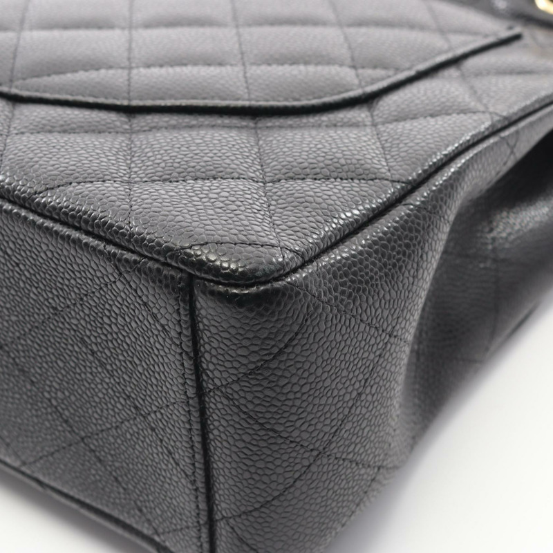 香奈兒 (CHANEL) 大型絎縫 34W 翻蓋鏈條肩背包，黑色皮革，金色五金，二手-8