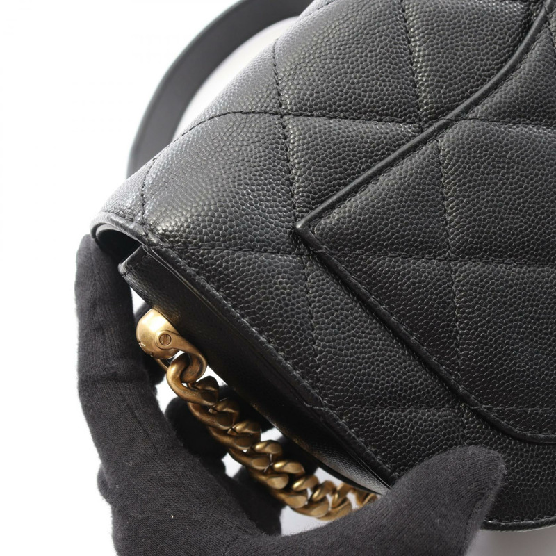 香奈兒 (CHANEL) 絎縫鏈條肩挎包，小牛皮材質，黑色，金色五金，二手女款-7