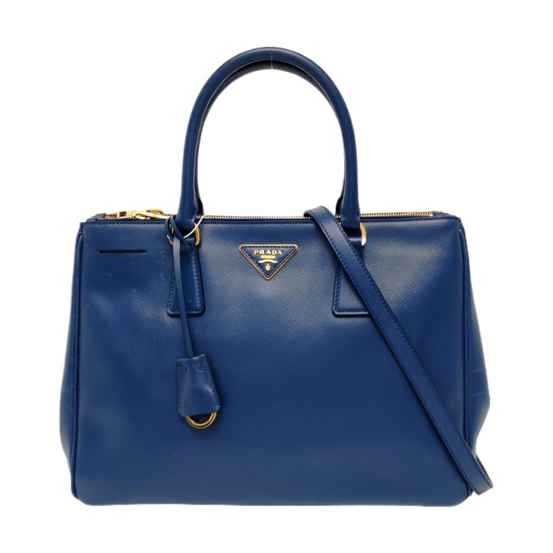 PRADA Galleria大號深藍色牛皮徽標十字紋殺手包單肩包手提包斜挎包金色五金可拆卸肩帶-0