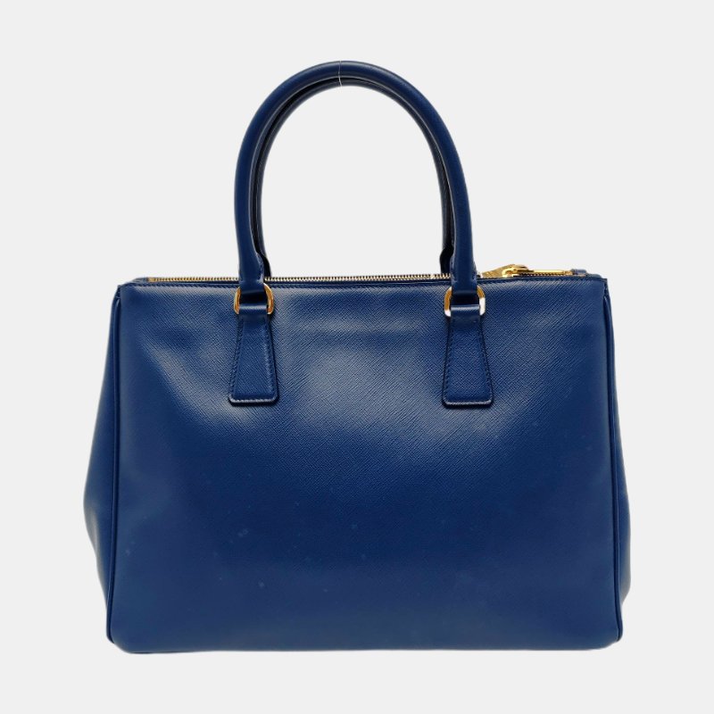 PRADA Galleria大號深藍色牛皮徽標十字紋殺手包單肩包手提包斜挎包金色五金可拆卸肩帶-4