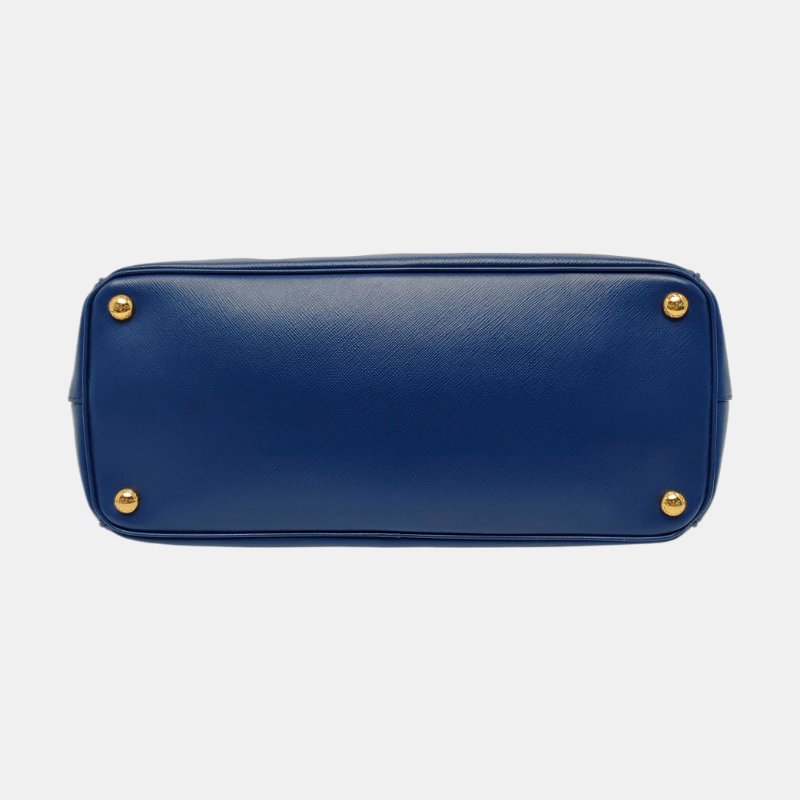 PRADA Galleria大號深藍色牛皮徽標十字紋殺手包單肩包手提包斜挎包金色五金可拆卸肩帶-5