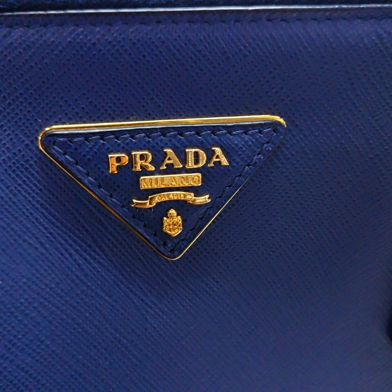 PRADA Galleria大號深藍色牛皮徽標十字紋殺手包單肩包手提包斜挎包金色五金可拆卸肩帶-9