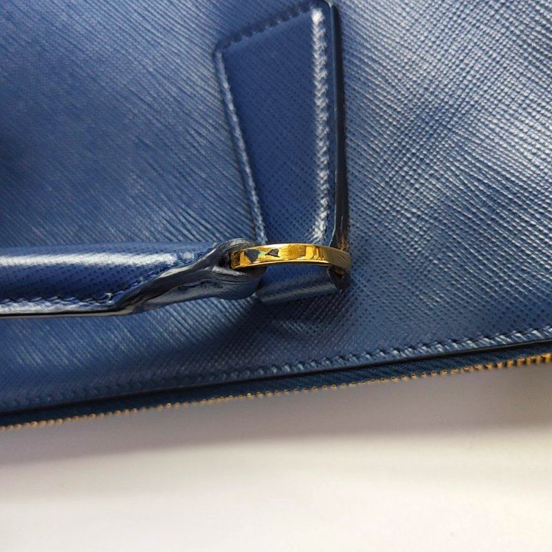 PRADA Galleria大號深藍色牛皮徽標十字紋殺手包單肩包手提包斜挎包金色五金可拆卸肩帶-10