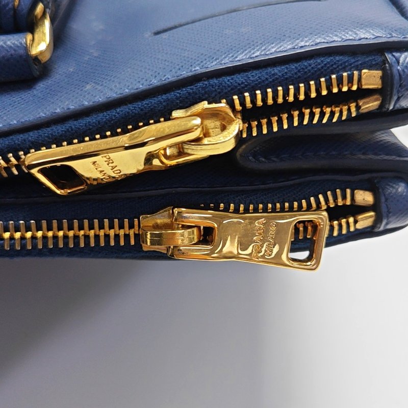 PRADA Galleria大號深藍色牛皮徽標十字紋殺手包單肩包手提包斜挎包金色五金可拆卸肩帶-14