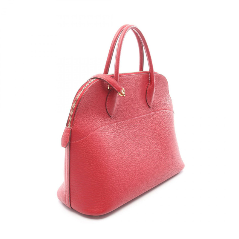 愛馬仕 Bolide 37 肩背包，G Fjord 皮革，胭脂紅，二手，金色五金-1