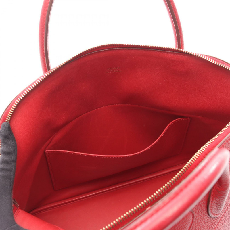 愛馬仕 Bolide 37 肩背包，G Fjord 皮革，胭脂紅，二手，金色五金-12