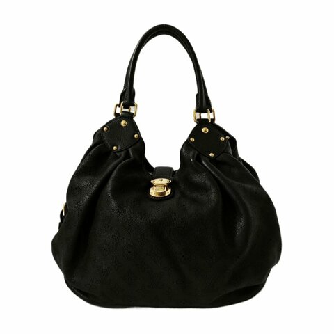 LOUIS VUITTON MAHINA黑色牛皮老花手提包單肩包金色五金