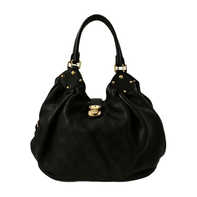 LOUIS VUITTON MAHINA黑色牛皮老花手提包單肩包金色五金-0