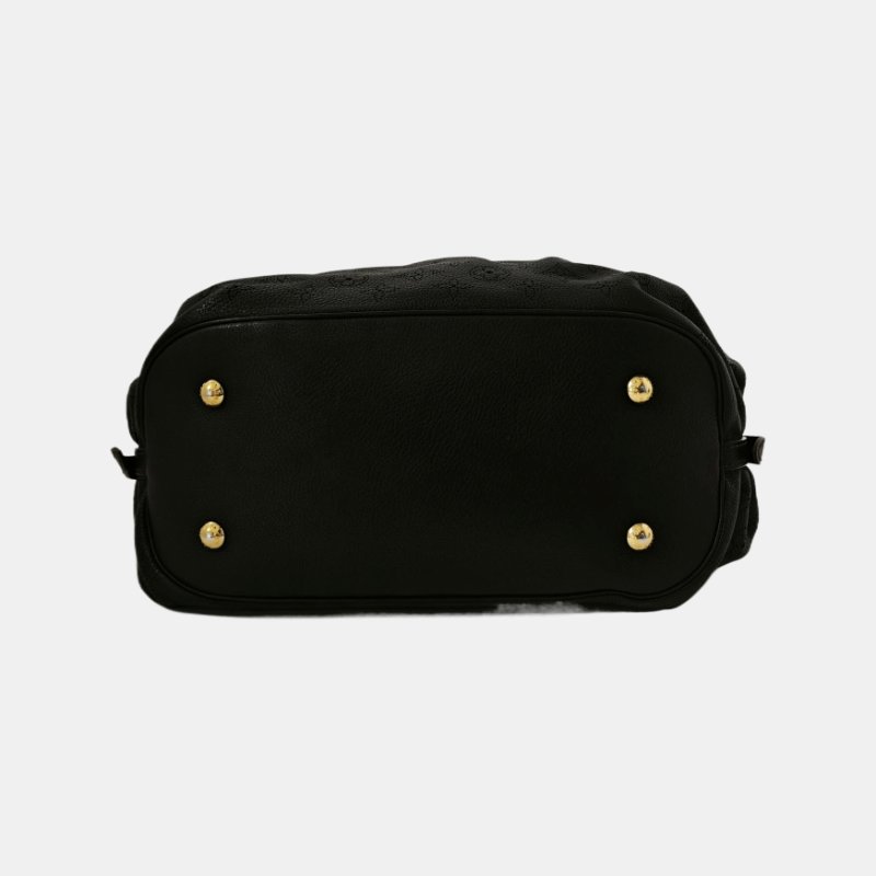 LOUIS VUITTON MAHINA黑色牛皮老花手提包單肩包金色五金-4