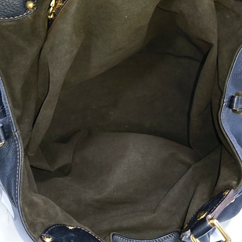 LOUIS VUITTON MAHINA黑色牛皮老花手提包單肩包金色五金-5