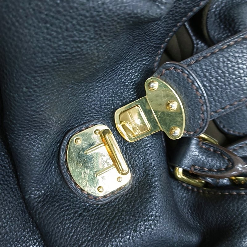 LOUIS VUITTON MAHINA黑色牛皮老花手提包單肩包金色五金-6