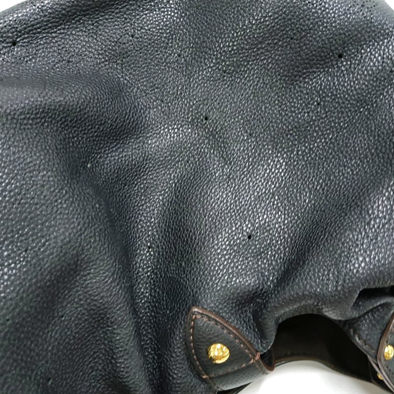 LOUIS VUITTON MAHINA黑色牛皮老花手提包單肩包金色五金-10