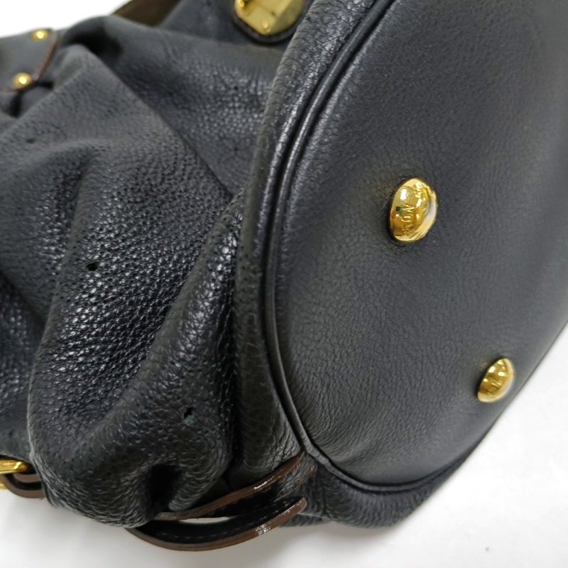 LOUIS VUITTON MAHINA黑色牛皮老花手提包單肩包金色五金-11