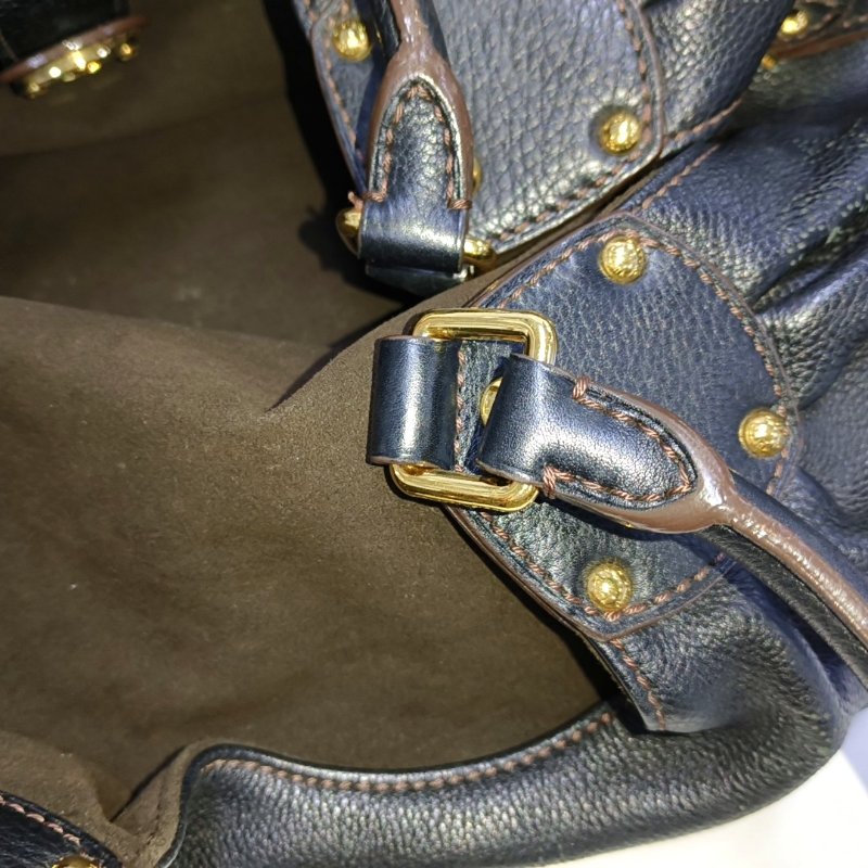 LOUIS VUITTON MAHINA黑色牛皮老花手提包單肩包金色五金-13