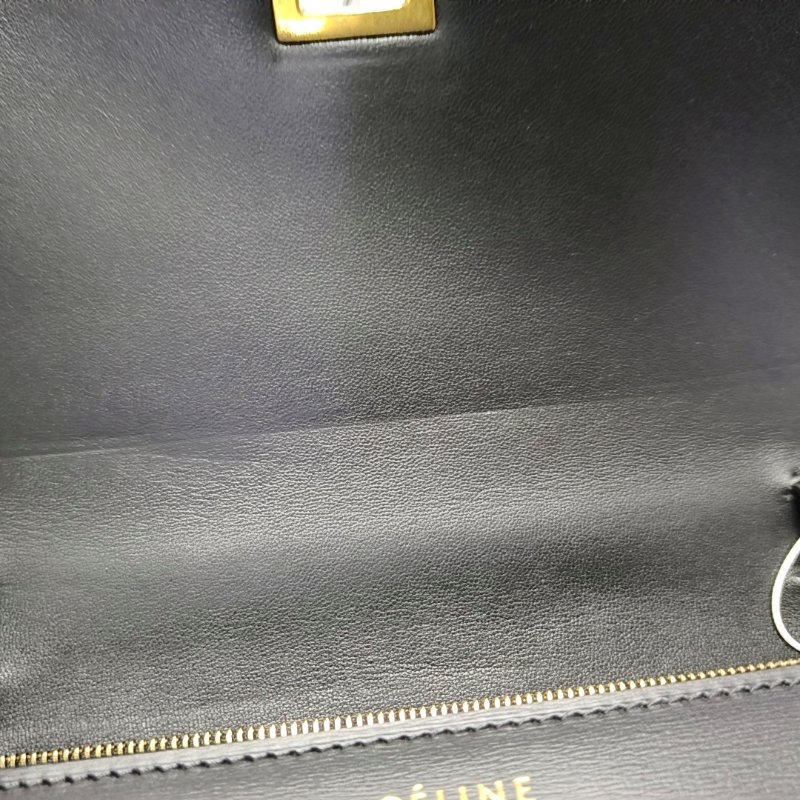 CELINE CLASSIC BOX中號黑色牛皮豆腐包單肩包斜挎包金色五金可拆卸肩帶-9