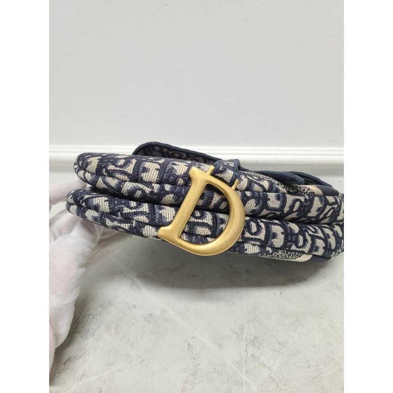 【包稅】DIOR 藍色斜紋提花刺繡馬鞍包 + 肩帶-6