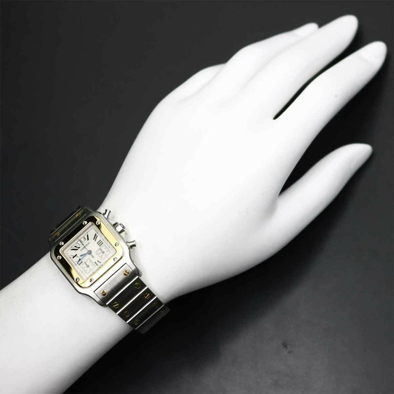 卡地亞 Santos Galbe LM Chrono Reflex 萬年曆雙色男士腕錶 W20042C4，日期顯示，象牙白/黃金石英機芯-2