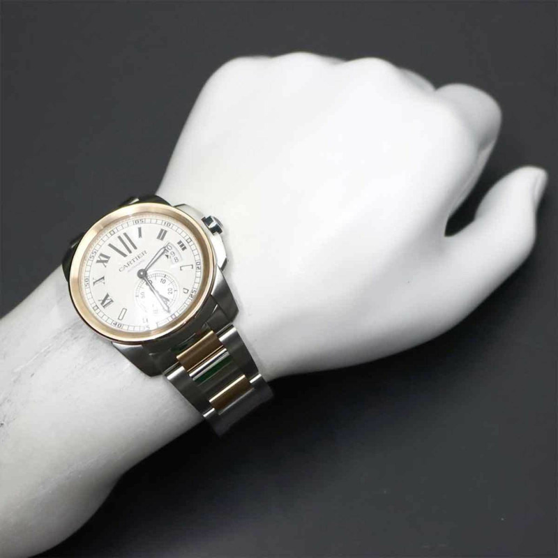 卡地亞 Calibre de Two-Tone 男士腕錶 W7100036，日期顯示，銀色錶殼，18K玫瑰金錶殼，自動上鍊-3