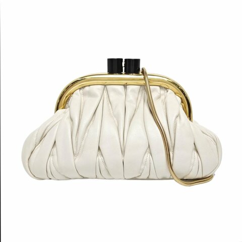 Miu Miu Miu Belle 白色羊皮單肩包金色五金可拆卸肩帶