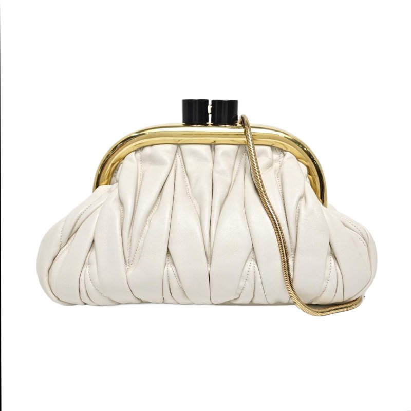 Miu Miu Miu Belle 白色羊皮單肩包金色五金可拆卸肩帶-0