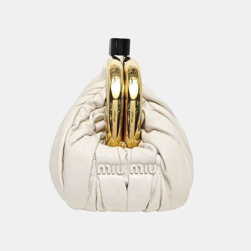 Miu Miu Miu Belle 白色羊皮單肩包金色五金可拆卸肩帶-3