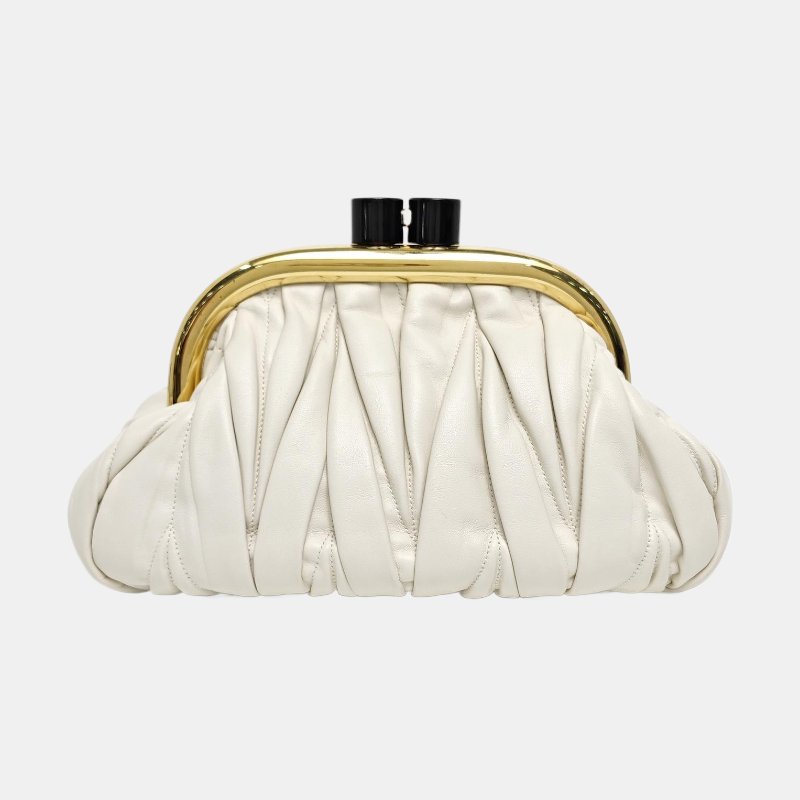 Miu Miu Miu Belle 白色羊皮單肩包金色五金可拆卸肩帶-4