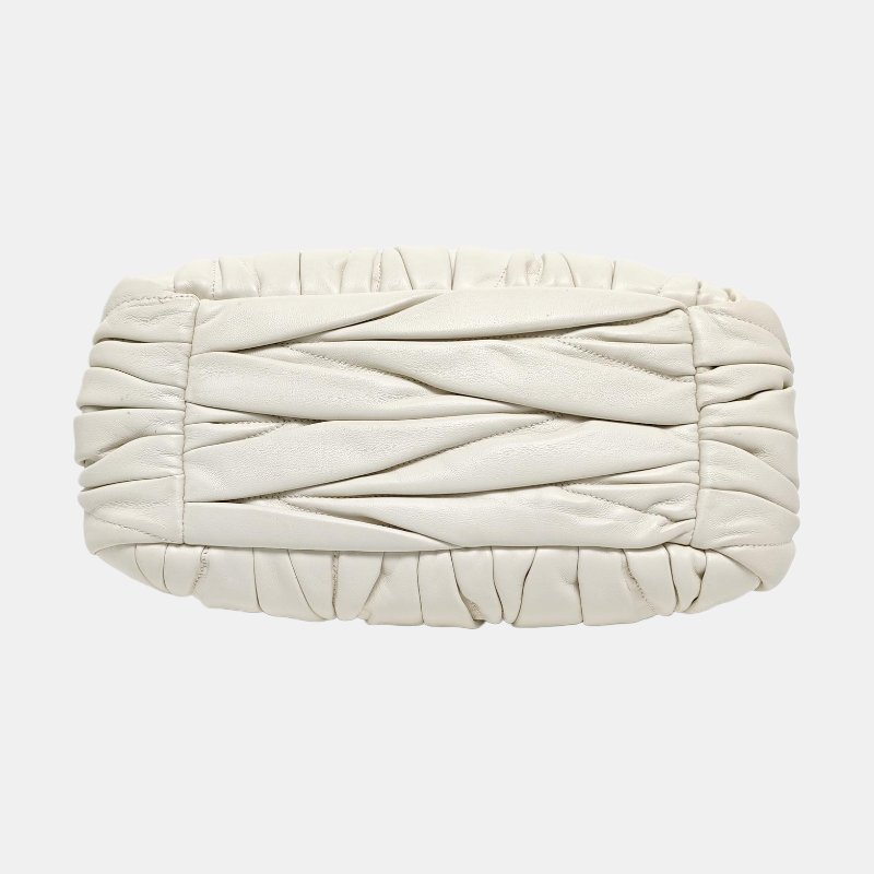 Miu Miu Miu Belle 白色羊皮單肩包金色五金可拆卸肩帶-5