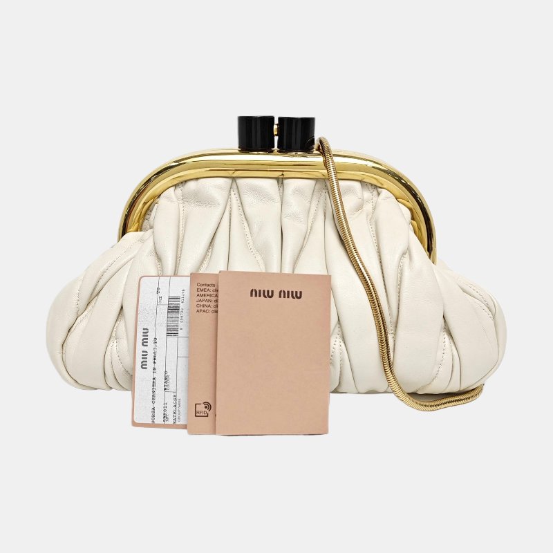 Miu Miu Miu Belle 白色羊皮單肩包金色五金可拆卸肩帶-7