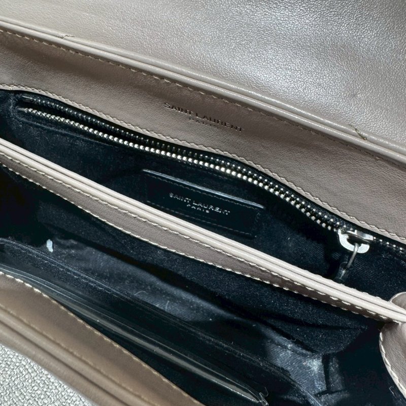 SAINT LAURENT奶茶色扣式斜背包-15