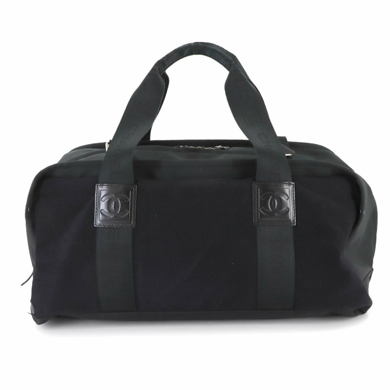 香奈兒運動系列波士頓包，尼龍、羊毛、皮革材質，黑色，銀色五金配件-1