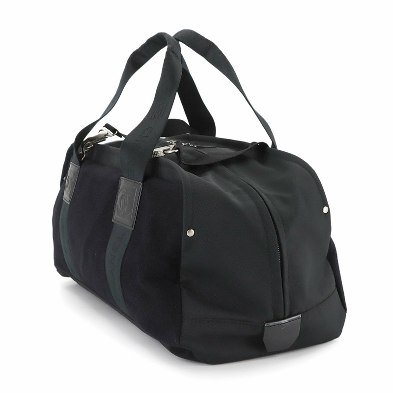 香奈兒運動系列波士頓包，尼龍、羊毛、皮革材質，黑色，銀色五金配件-2