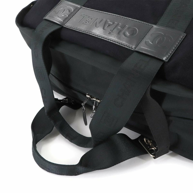 香奈兒運動系列波士頓包，尼龍、羊毛、皮革材質，黑色，銀色五金配件-4