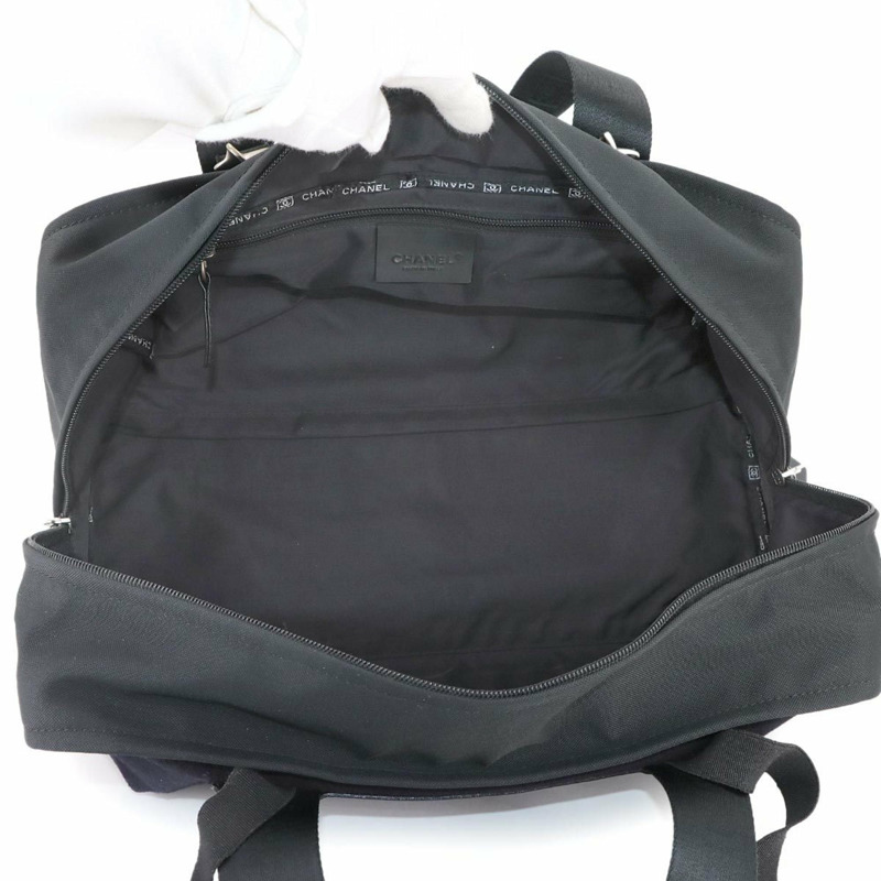 香奈兒運動系列波士頓包，尼龍、羊毛、皮革材質，黑色，銀色五金配件-5