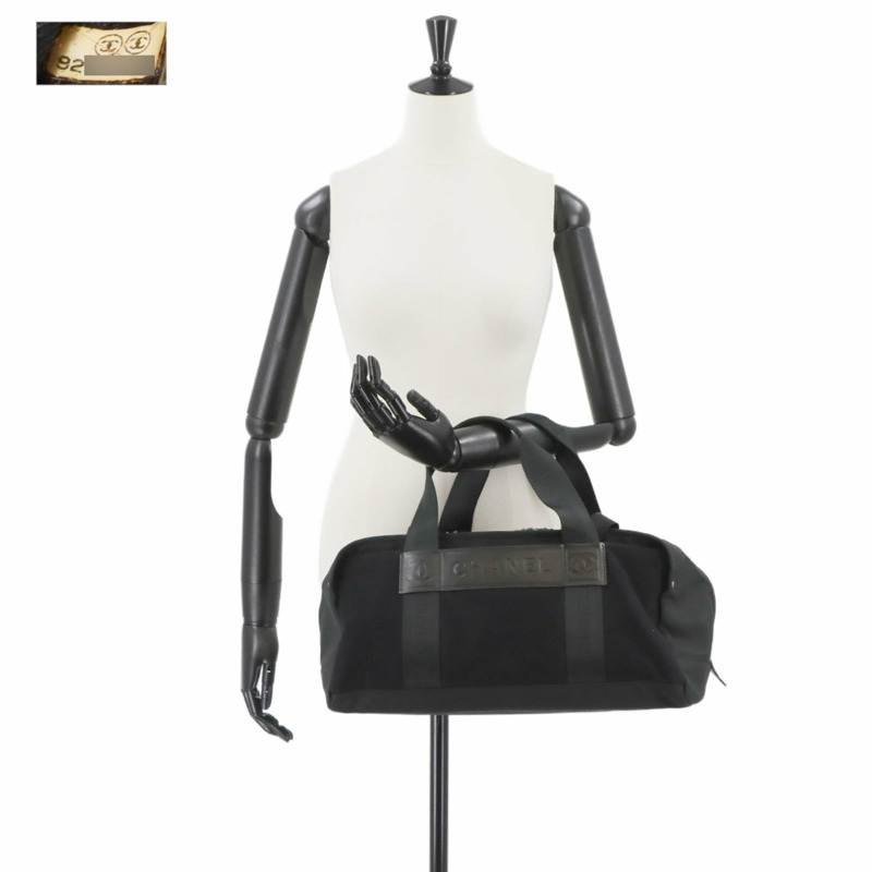 香奈兒運動系列波士頓包，尼龍、羊毛、皮革材質，黑色，銀色五金配件-9