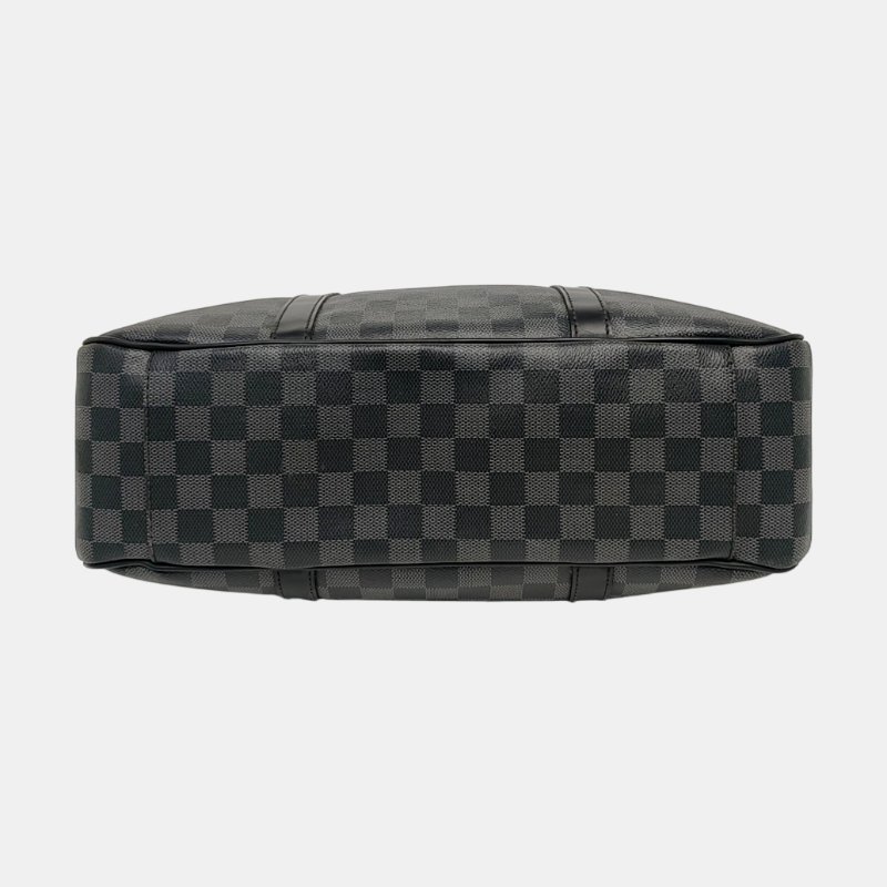 LOUIS VUITTON TADAO中號灰色塗層帆布棋盤格單肩包手提包銀色五金可拆卸肩帶-5