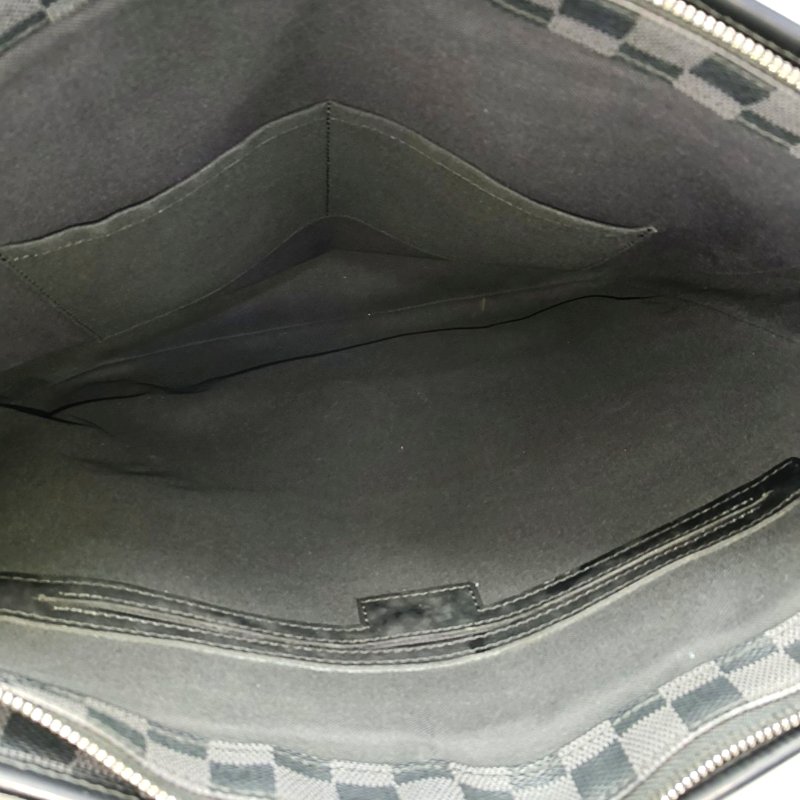 LOUIS VUITTON TADAO中號灰色塗層帆布棋盤格單肩包手提包銀色五金可拆卸肩帶-6