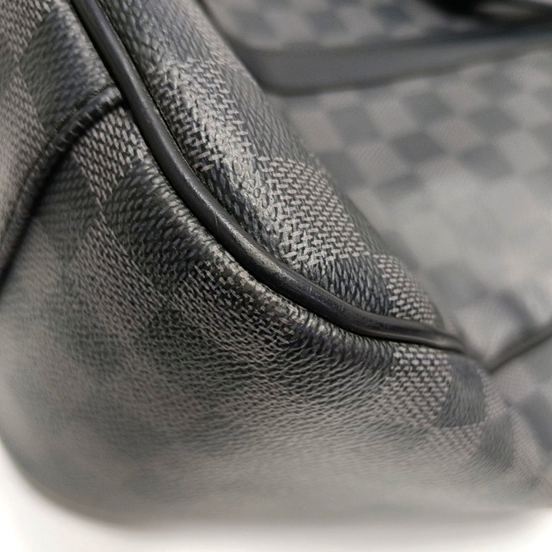 LOUIS VUITTON TADAO中號灰色塗層帆布棋盤格單肩包手提包銀色五金可拆卸肩帶-9