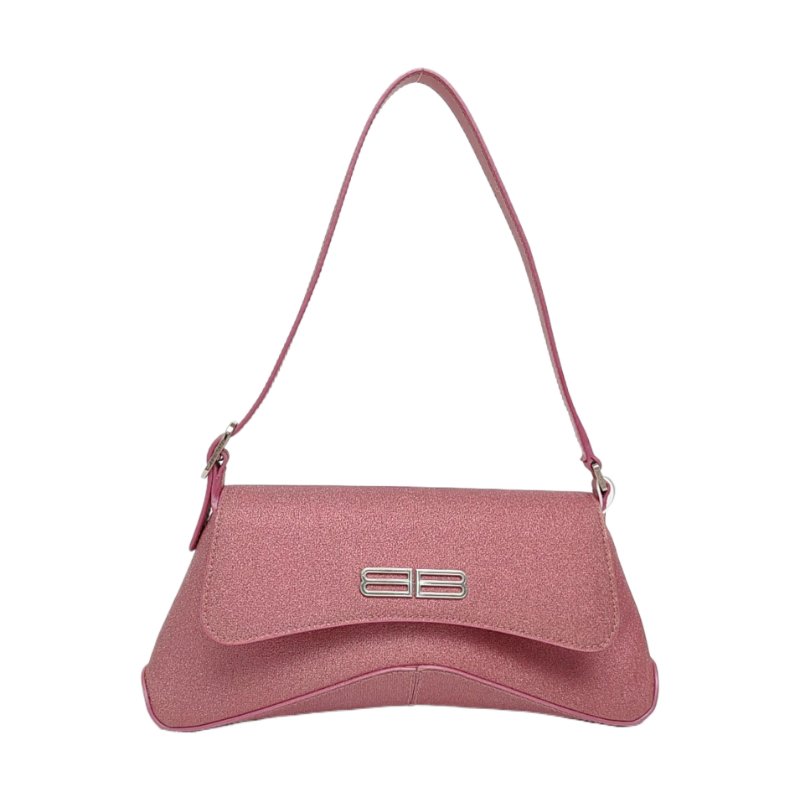 BALENCIAGA粉色特殊材質壓紋單肩包銀色五金-0