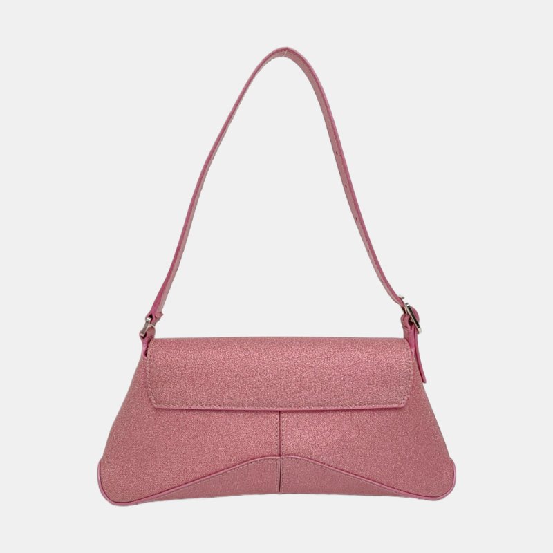 BALENCIAGA粉色特殊材質壓紋單肩包銀色五金-4