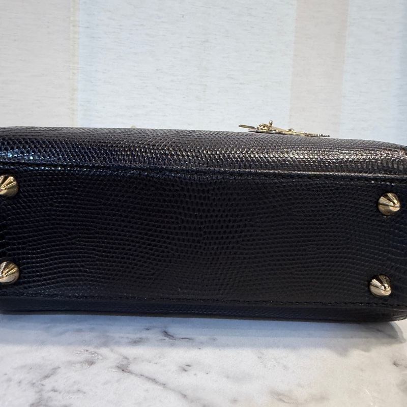 Dior 黑蜥蜴皮淡金釦Lady Dior小號手提斜背包-8