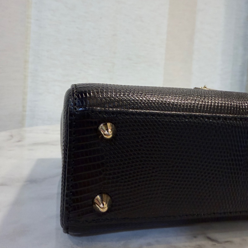 Dior 黑蜥蜴皮淡金釦Lady Dior小號手提斜背包-9