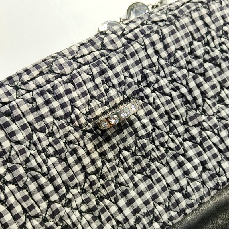 Miu Miu Crystal拼色織物絎縫鑲嵌單肩包手提包銀色五金2條可拆卸肩帶-9