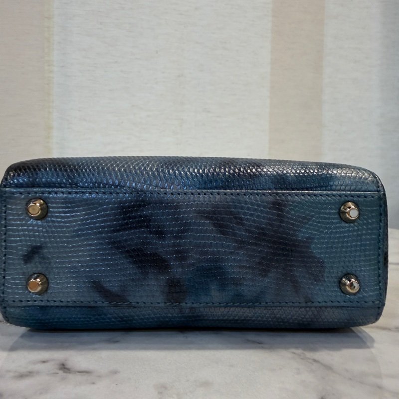 Dior 藍黑暈染蜥蜴皮淡金釦Mini Lady Dior手提斜背包-6