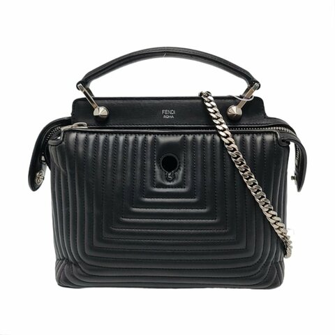 FENDI Dotcom黑色牛皮絎縫單肩包斜挎包銀色五金子袋可拆卸肩帶配件齊全